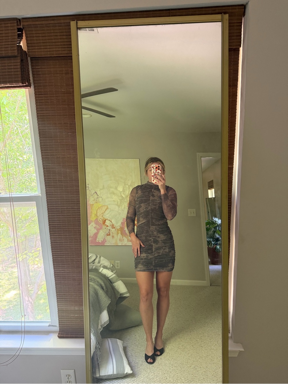 Zara Gray size Small Ruched Long-Sleeve Bodycon Dress - Picture 8 of 8